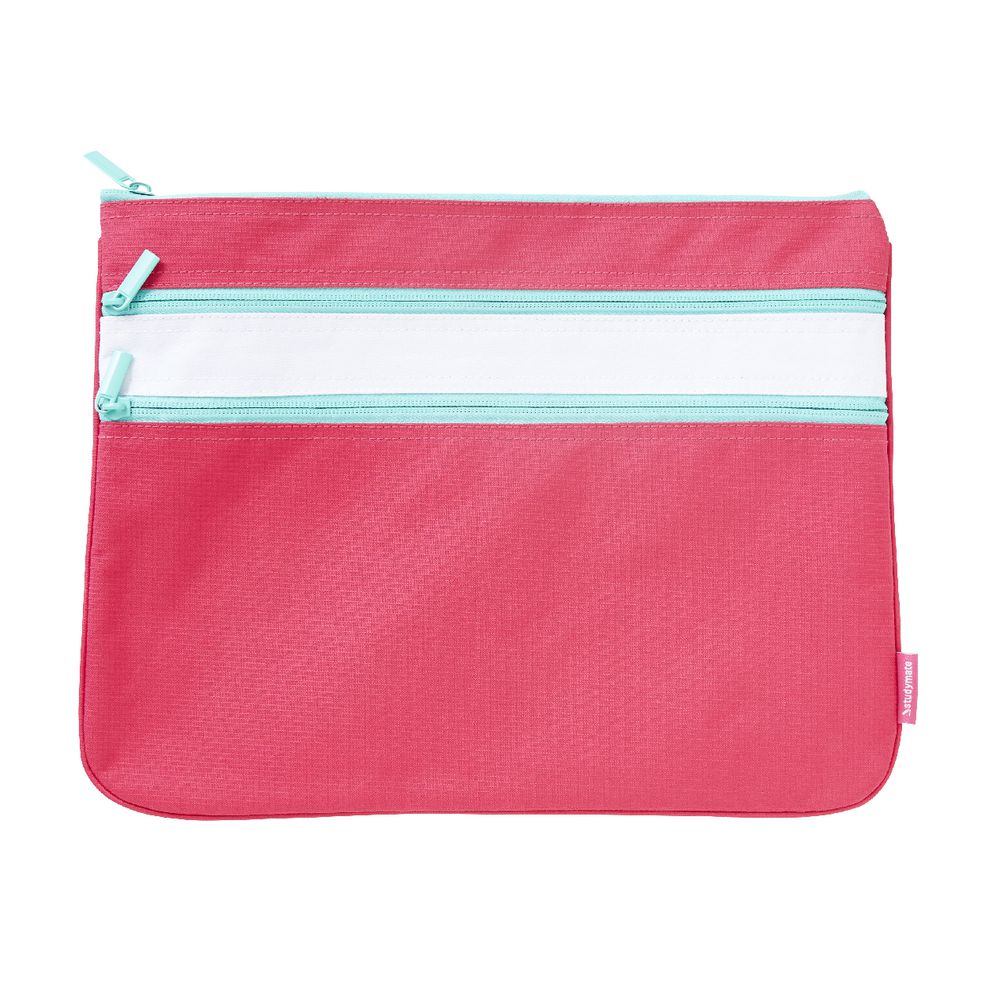 Studymate Triple Zip Pencil Case Large 2 Tone Pink Officeworks