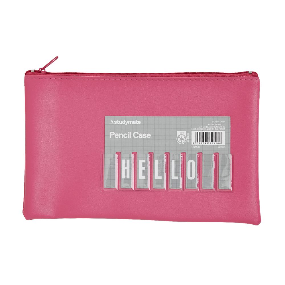 Studymate Single Zip Name Pencil Case Small Pink