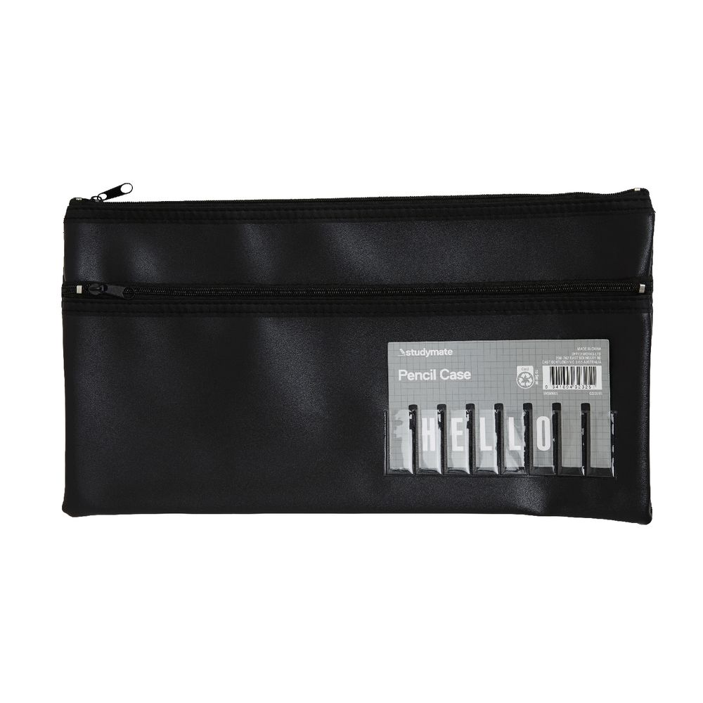 Studymate Twin Zip Name Pencil Case Large Black Officeworks