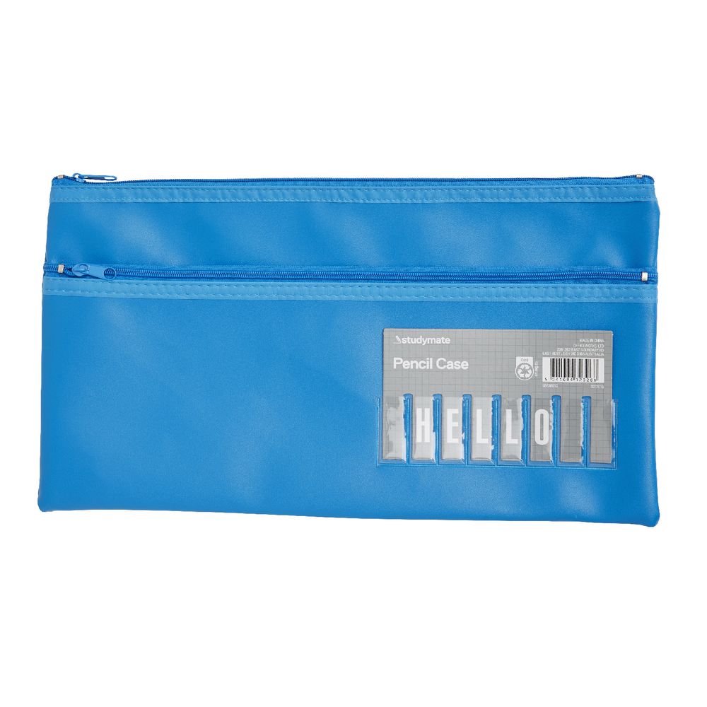 Studymate Twin Zip Name Pencil Case Large Blue
