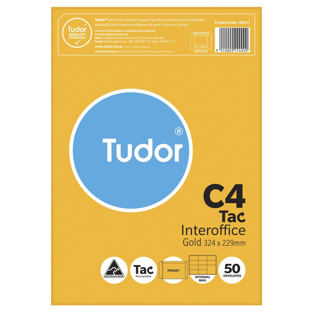 Tudor Interoffice C4 Envelopes Kraft 50 Pack