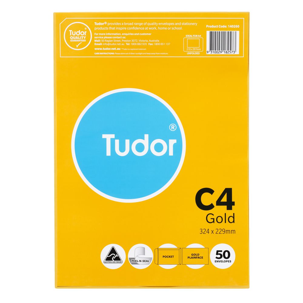 Tudor Premium C4 Business Envelopes Kraft 50 Pack