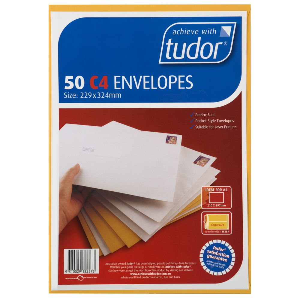 Tudor Premium C4 Business Envelopes Kraft 50 Pack