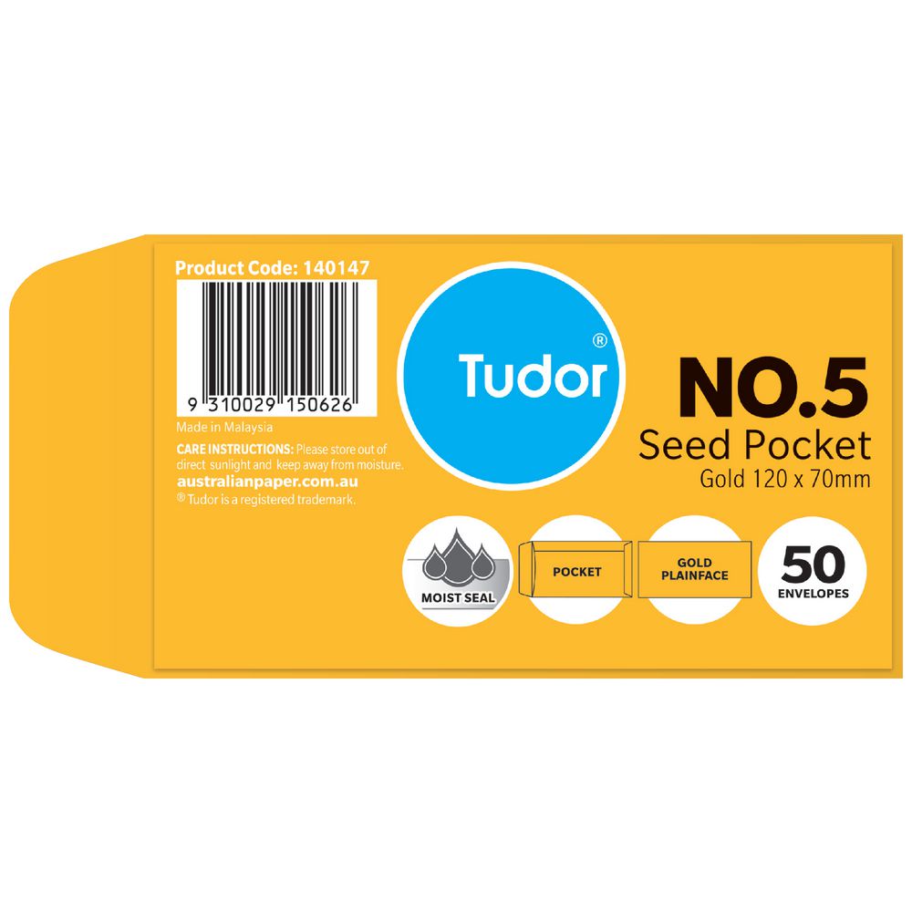 Tudor No. 5 Seed Pocket Envelopes 70 x 120 mm 50 Pack Officeworks