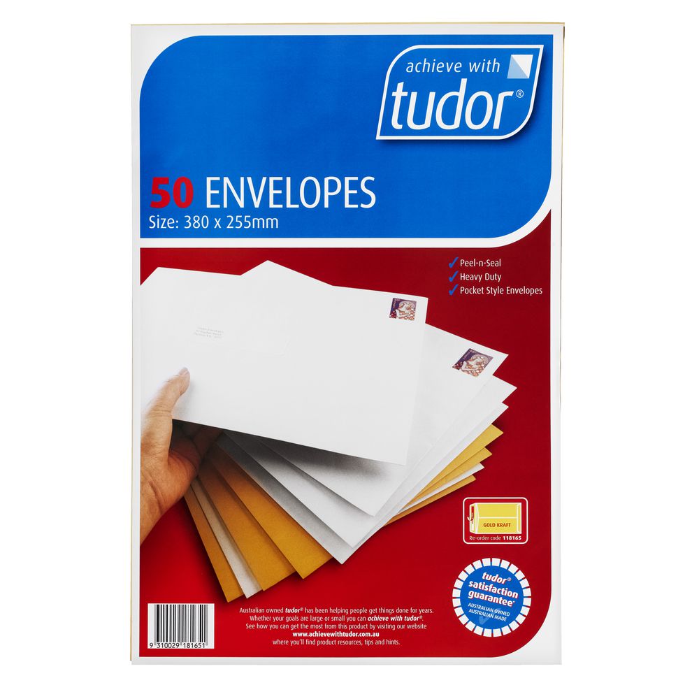Tudor 380 x 255mm Kraft Envelopes 50 Pack