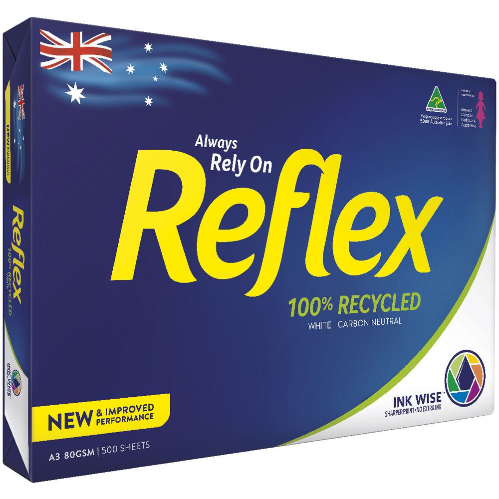 Reflex 100% Recycled Carbon Neutral 80gsm A3 Paper Ream