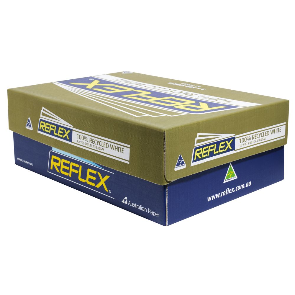 Reflex 100 Recycled 80gsm A3 Copy Paper 3 Ream Carton Officeworks