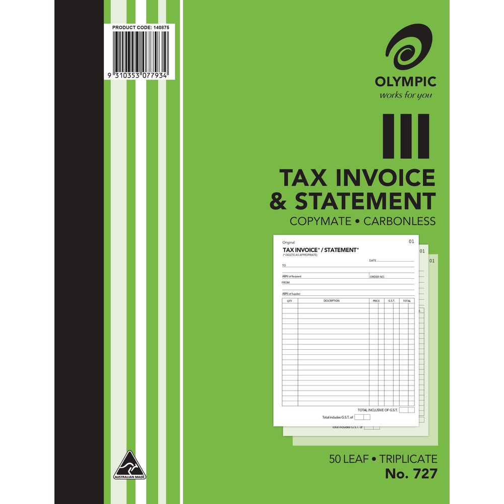 Olympic No.727 Carbonless Triplicate Invoice/Statement Book