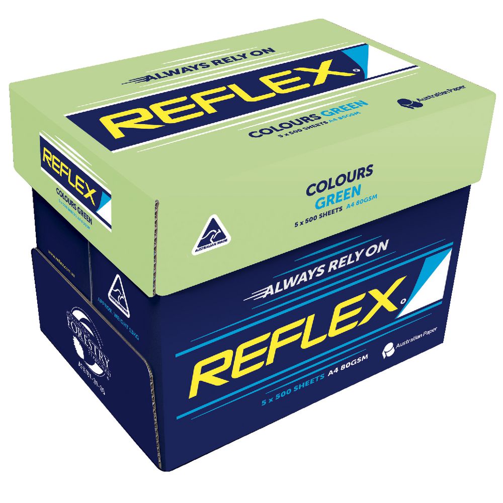 Reflex Coloured 80gsm A4 Copy Paper Green 5 Ream Carton