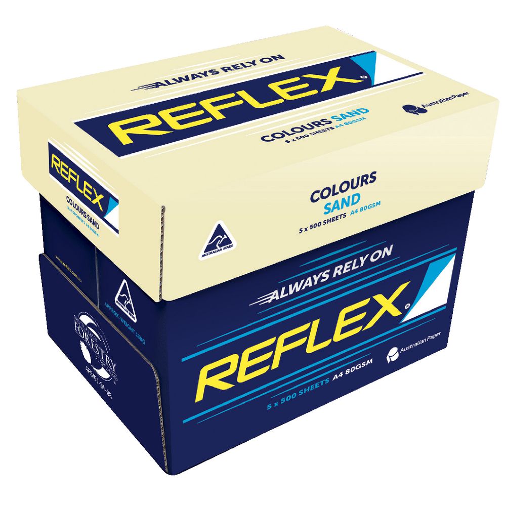 Reflex Coloured 80gsm A4 Copy Paper Sand 500 5 Ream Carton