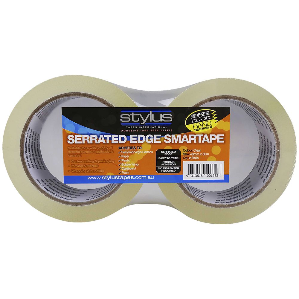 Hystik Smartape Serrated Edge Clear Tape 48mm x 50m 2 Pack