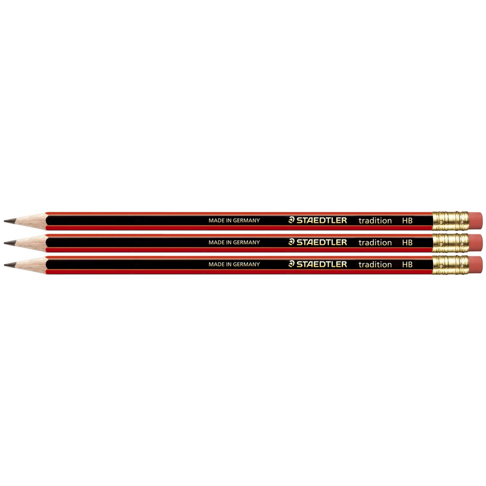 Staedtler Tradition Eraser Tip Graphite Pencil HB 3 Pack