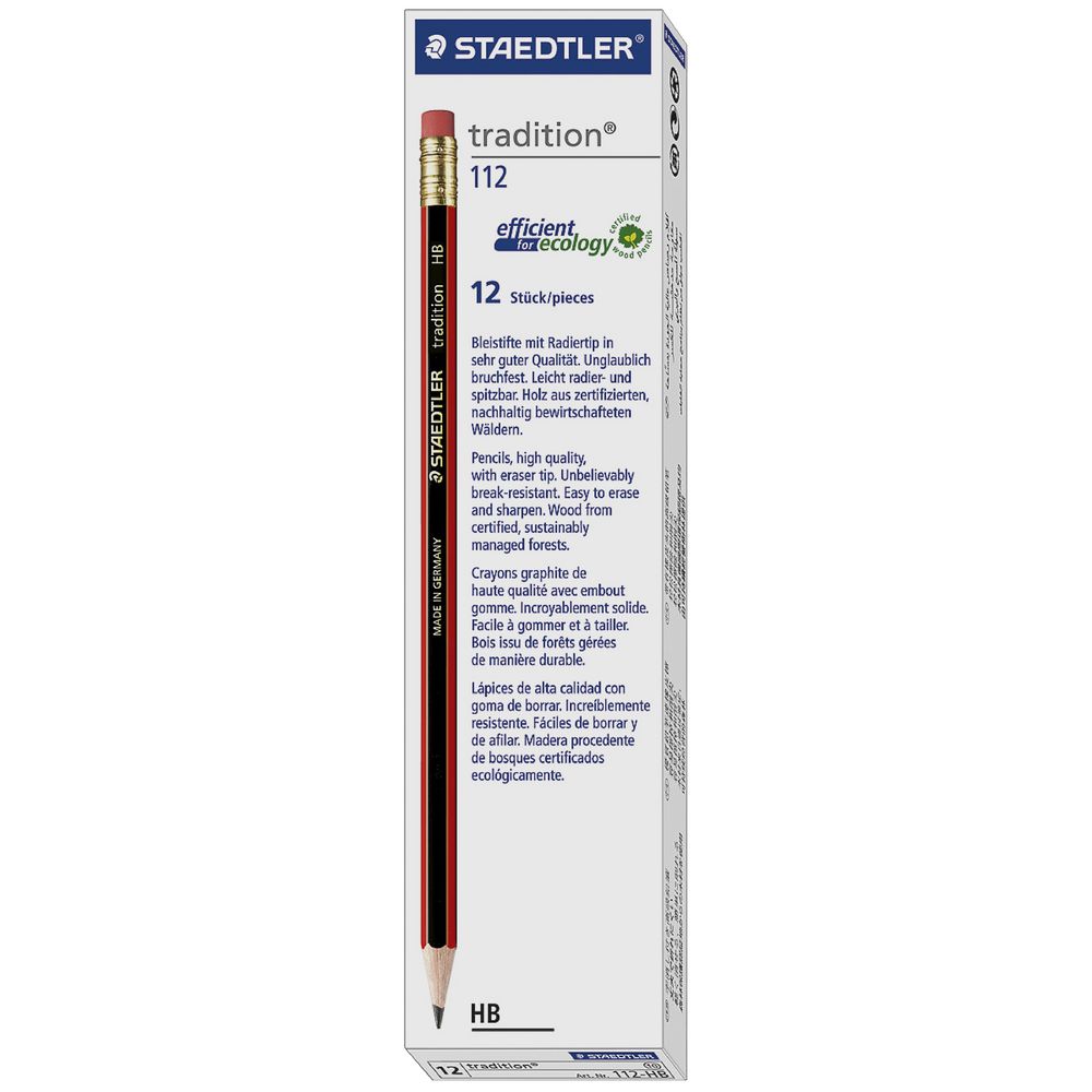 Staedtler Tradition Pencils with Eraser Tips HB 12 Pack
