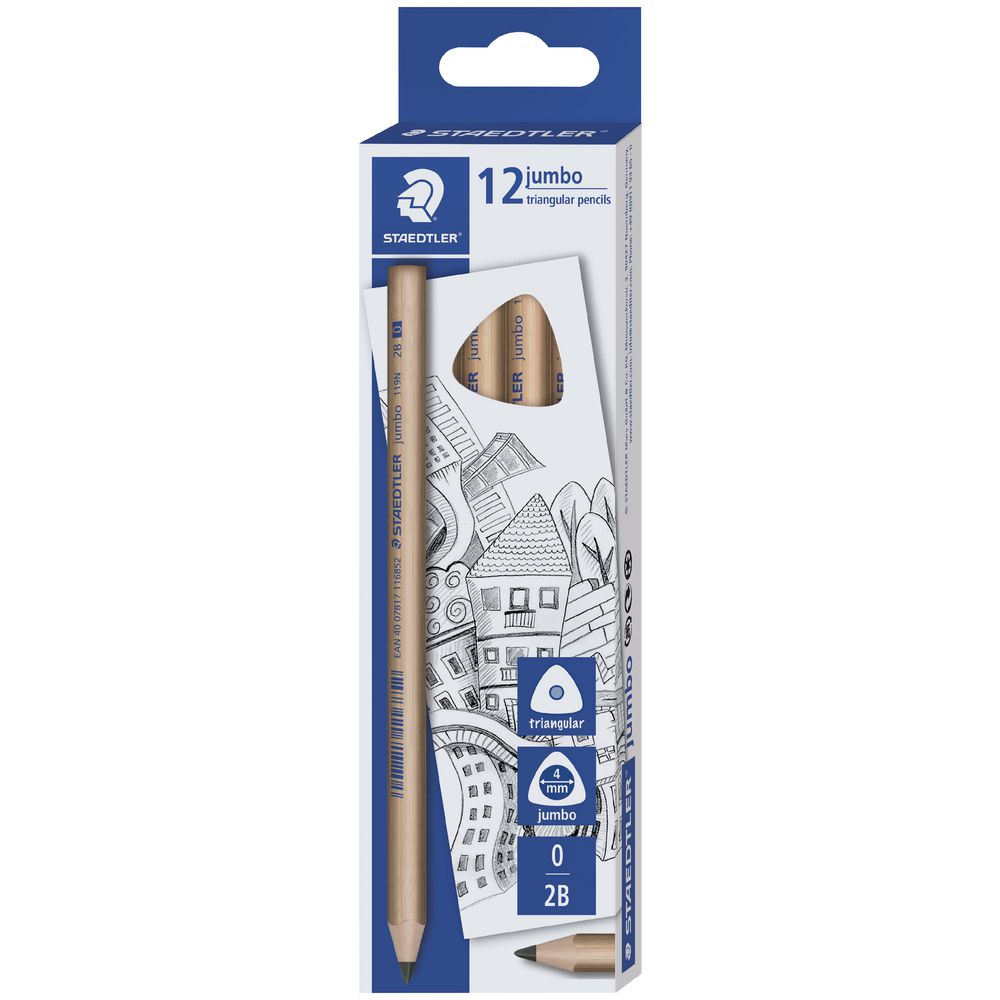 Staedtler Natural Jumbo Triangular Pencil 2B 12 Pack
