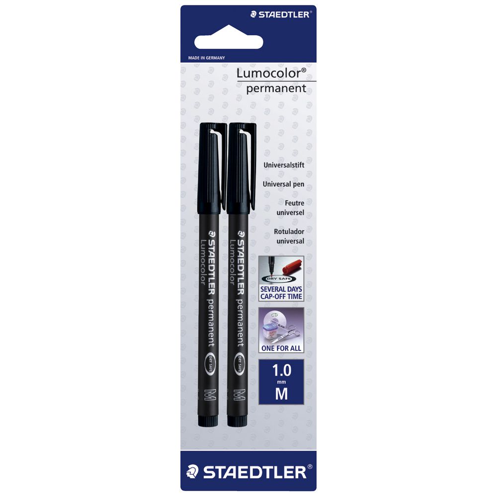 Staedtler Lumocolor 317 Permanent Marker Pen Black 2 Pack