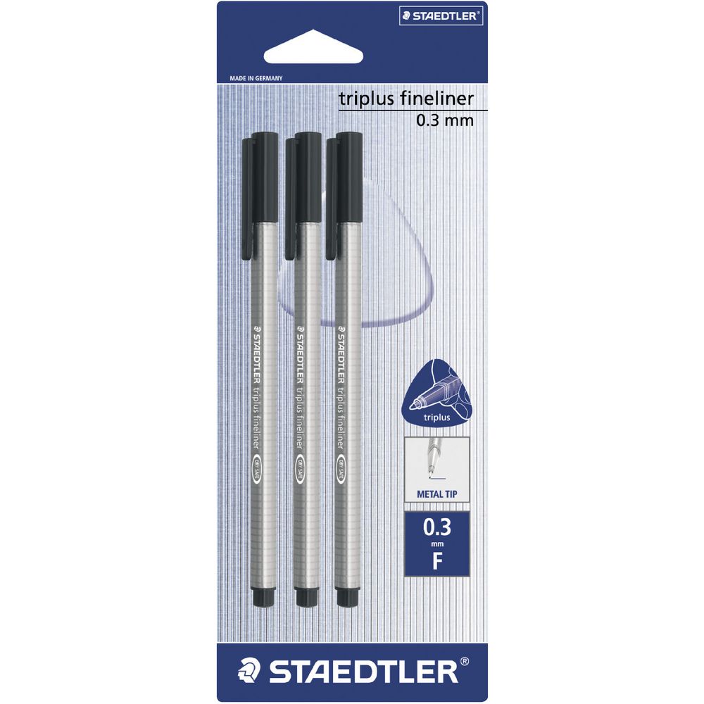 Staedtler Triplus 0.3mm Fineliners 334 Black 3 Pack