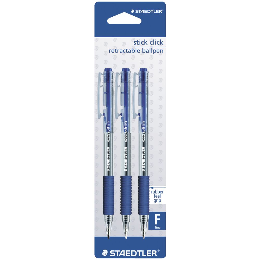 Staedtler Stick Retractable Ballpoint Pens Blue 3 Pack Officeworks