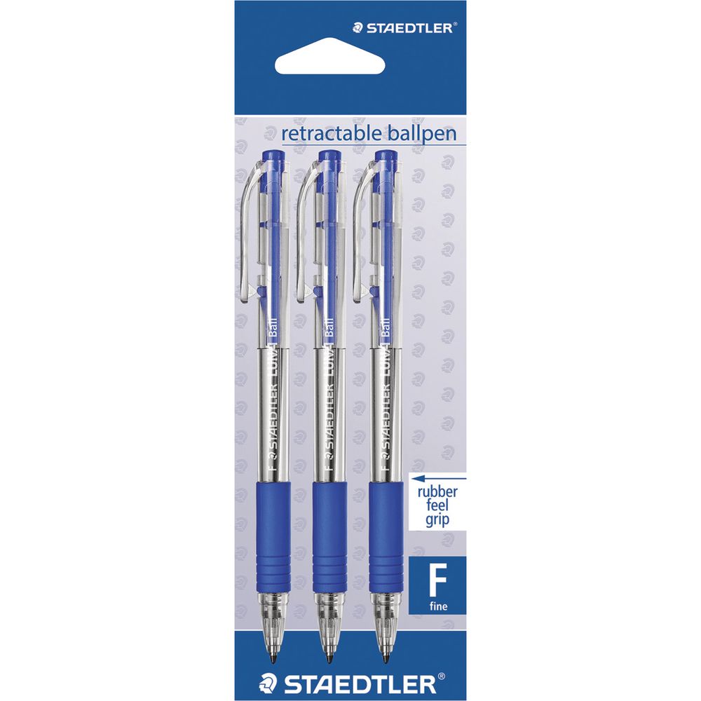 Staedtler Stick Retractable Ballpoint Pens Blue 3 Pack Officeworks