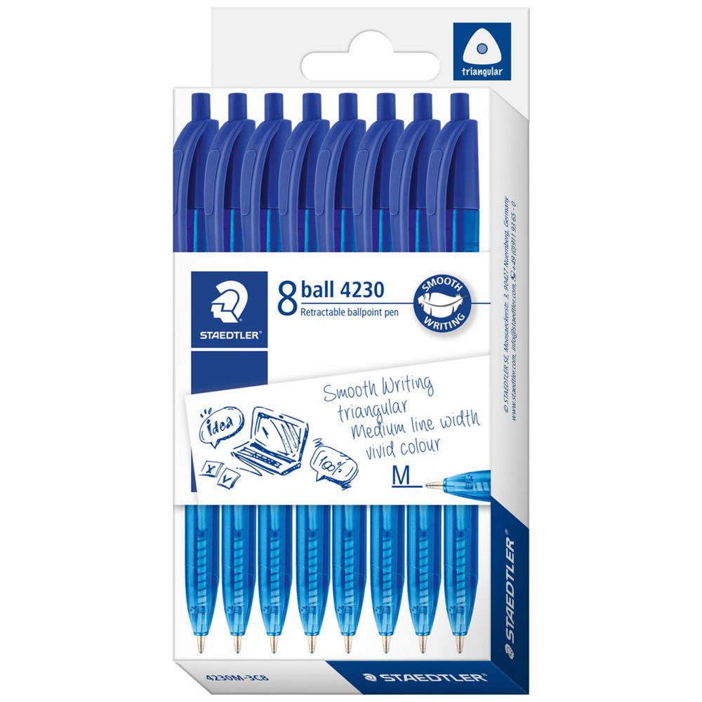 Staedtler 4230 Retractable Ballpoint Pens Med Blue 8 Pack | Officeworks