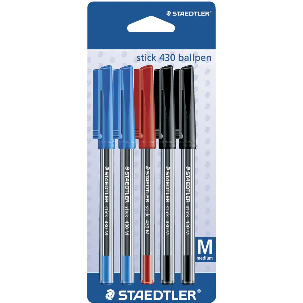 Staedtler Stick 430 Medium Ballpoint Pens Assorted 5 Pack