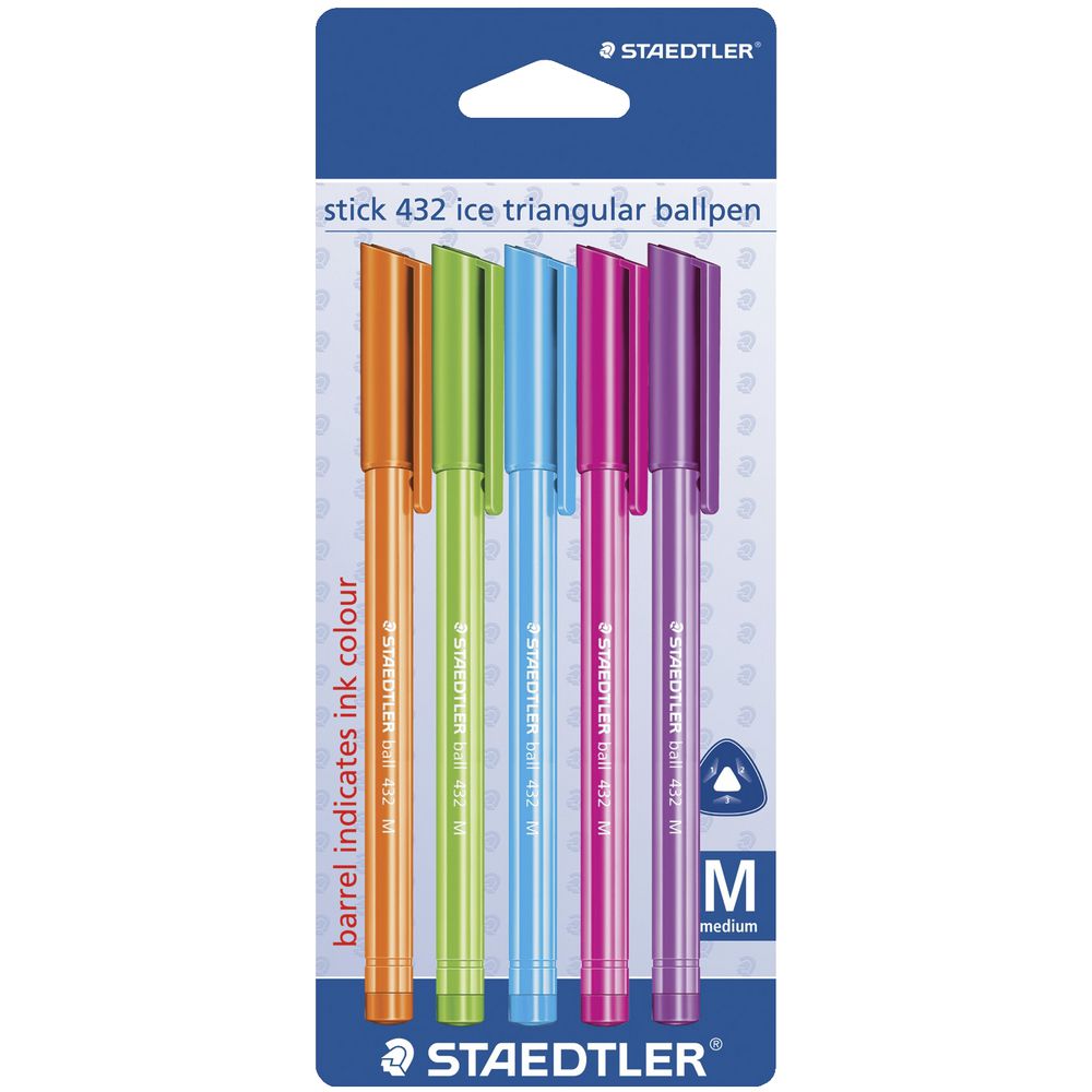 Staedtler Stick 432 Ice Ballpoint Pens Assorted 5 Pack
