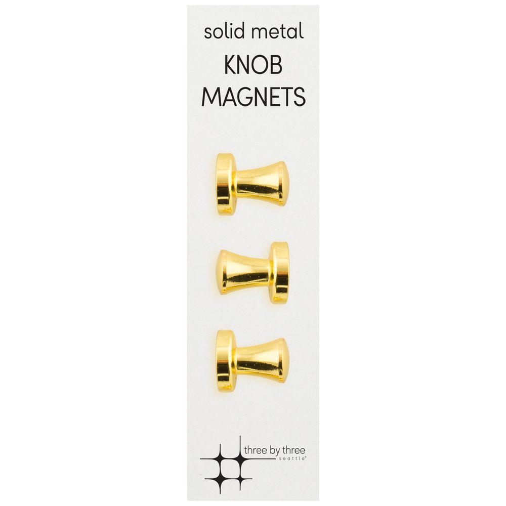 Three By Three Knob Magnets Gold 3 Pack