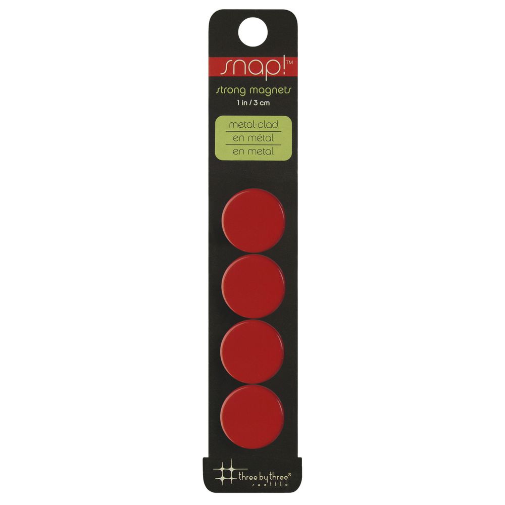 Three By Three Snap! Strong Small Magnets Red 4 Pack