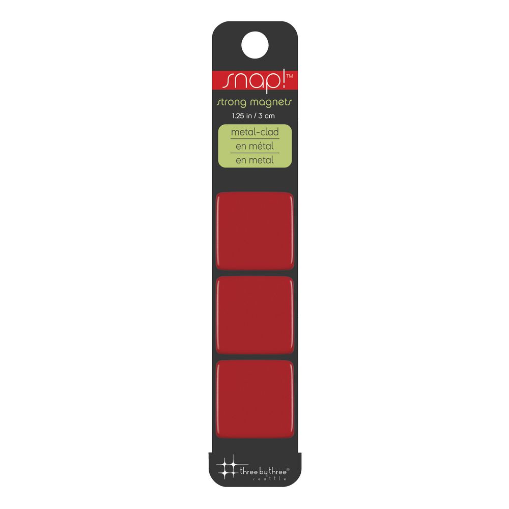 Three By Three Snap! Strong Large Magnets Red 3 Pack