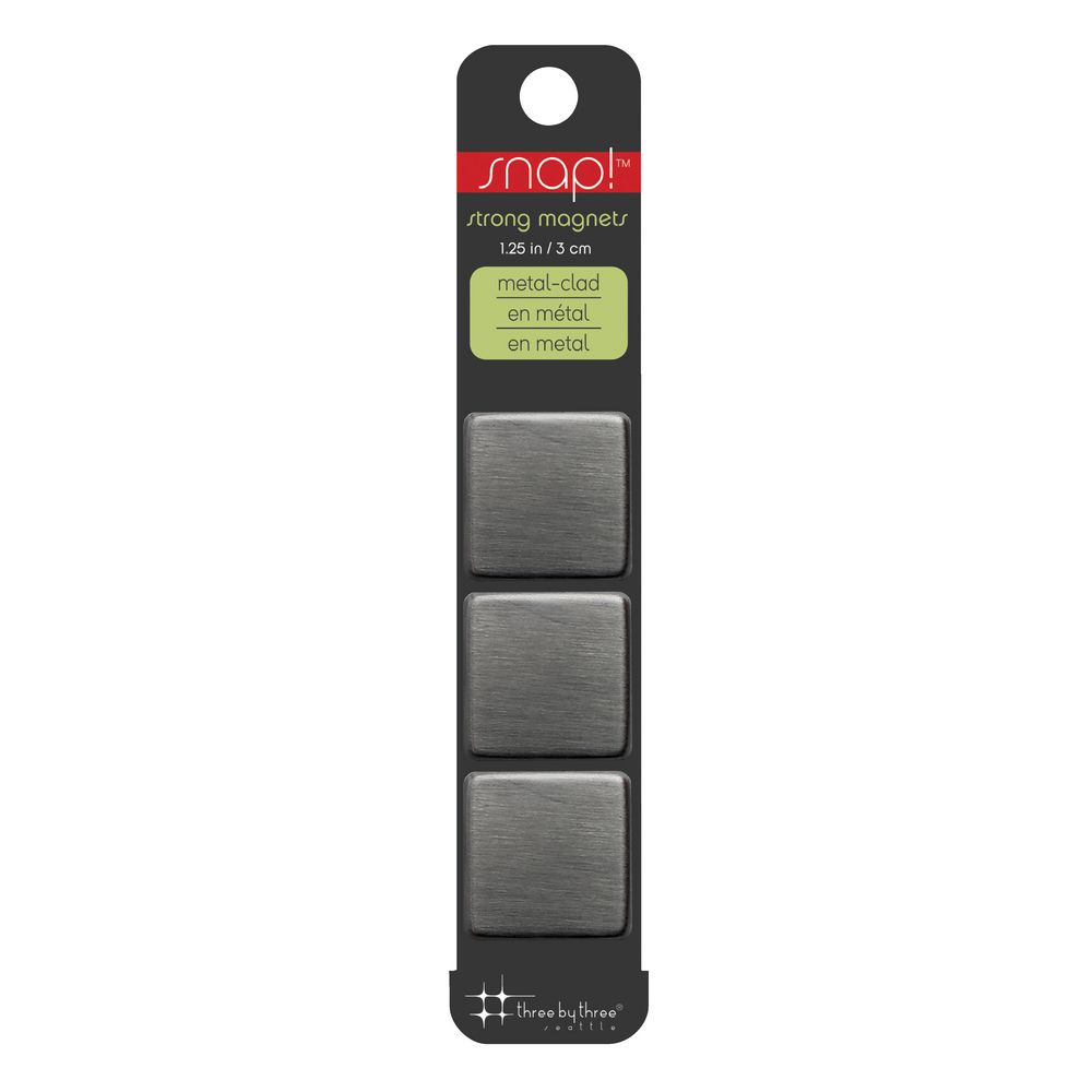 Three By Three Snap! Large Square Magnets Silver 3 Pack