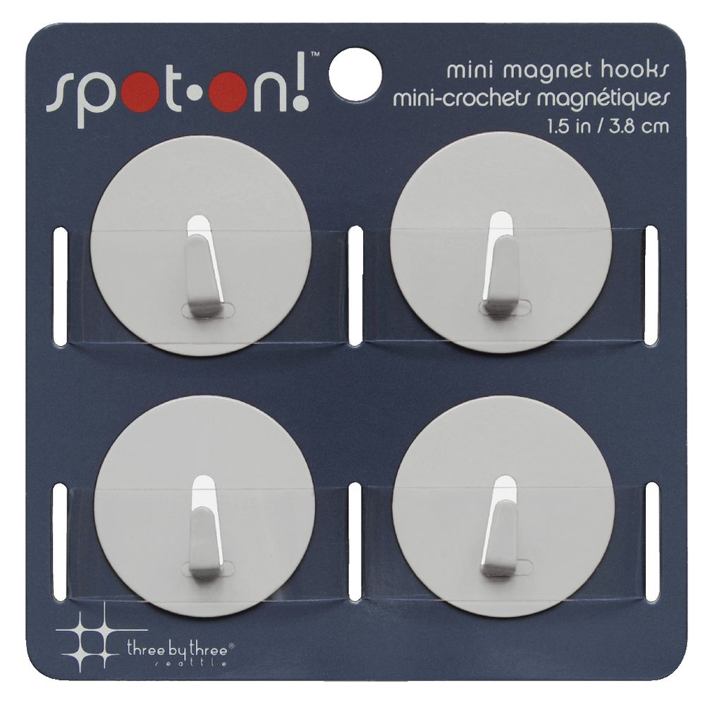 Three By Three Mini Magnet Hooks White 4 Pack