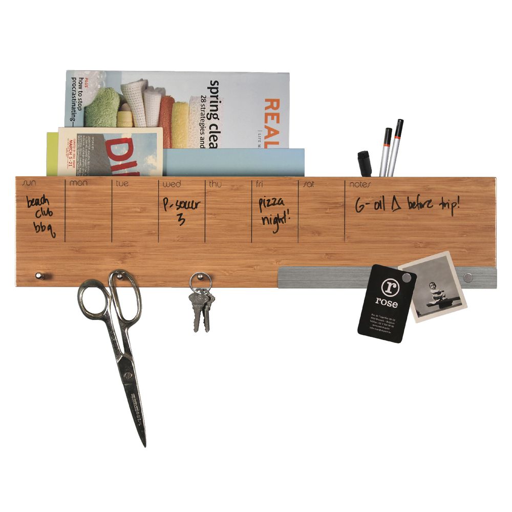 Three by Three Dry-Erase Weekly Planner with Storage Bamboo