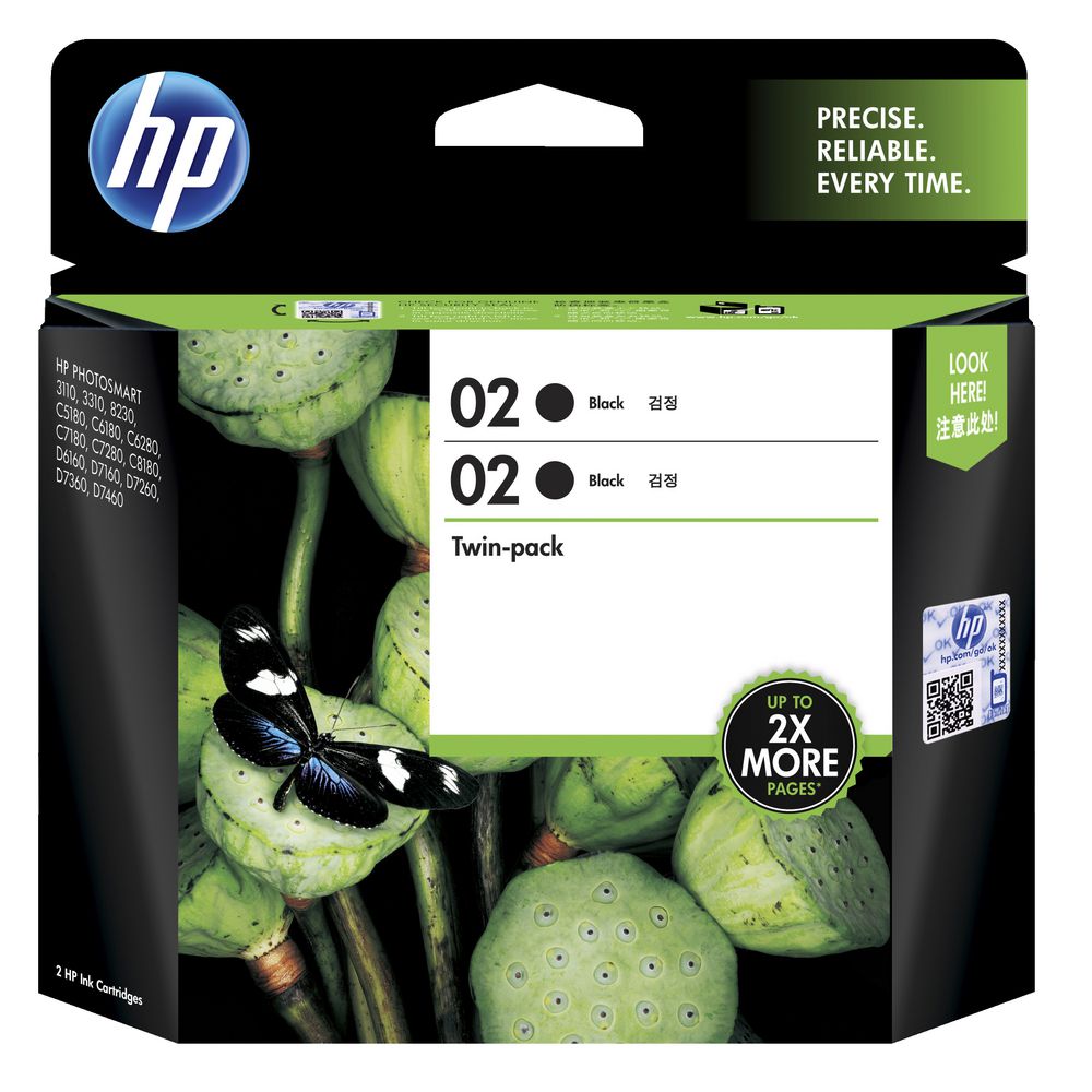 HP 02 Ink Cartridge Twin Pack Black