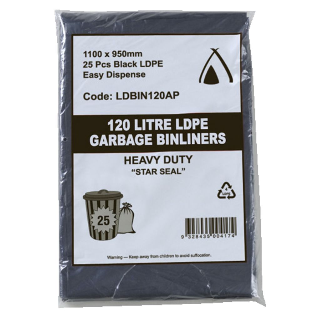 Tailored Packaging All Purpose Bin Liners 120L Black 25 Pack