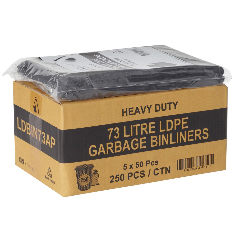 Tailored Packaging All Purpose Bin Liners 73L 250 Pack Black Officeworks