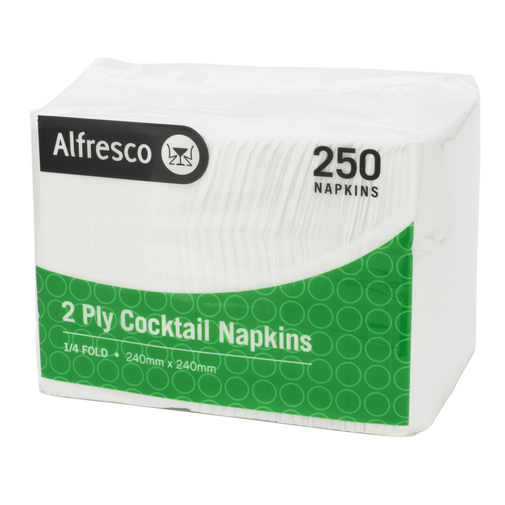 Alfresco 2 Ply Cocktail Napkins White 250 Pack