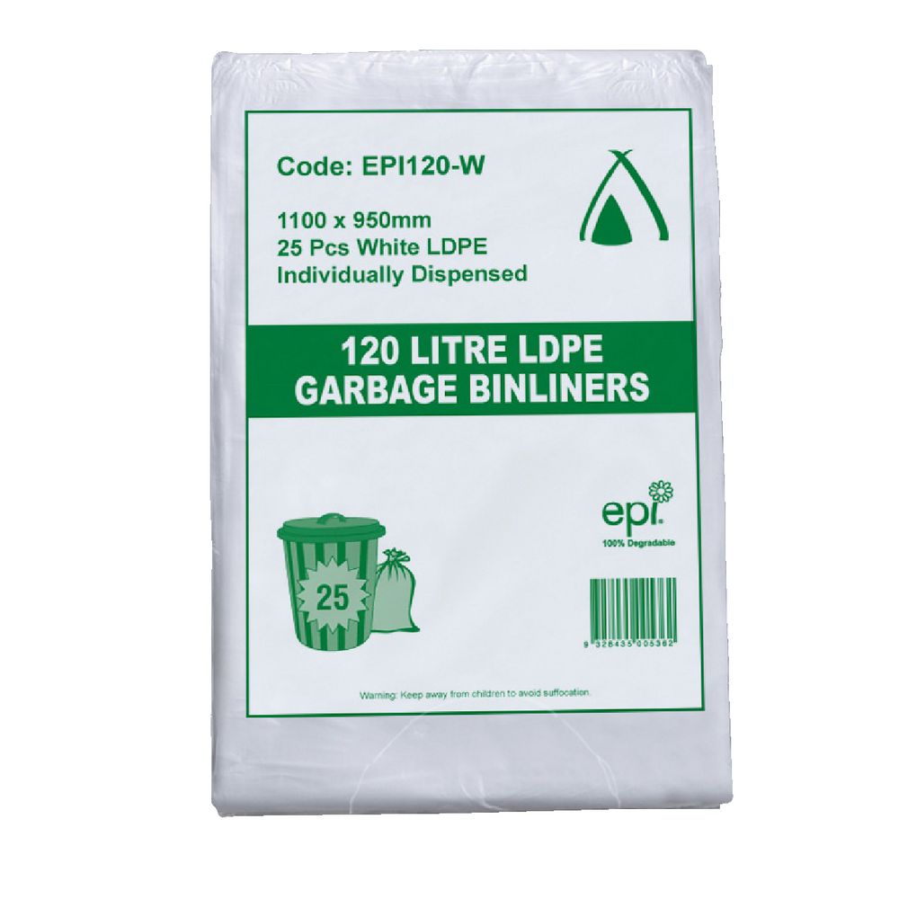 Tailored Packaging Degradable Bin Liner White 120L 100 Pack
