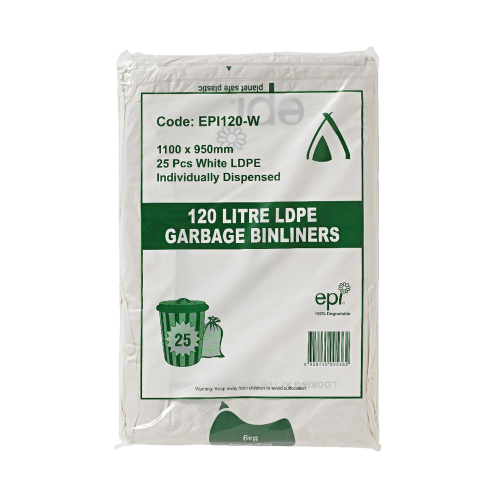 Tailored Packaging Degradable Bin Liner White 120L 25 Pack