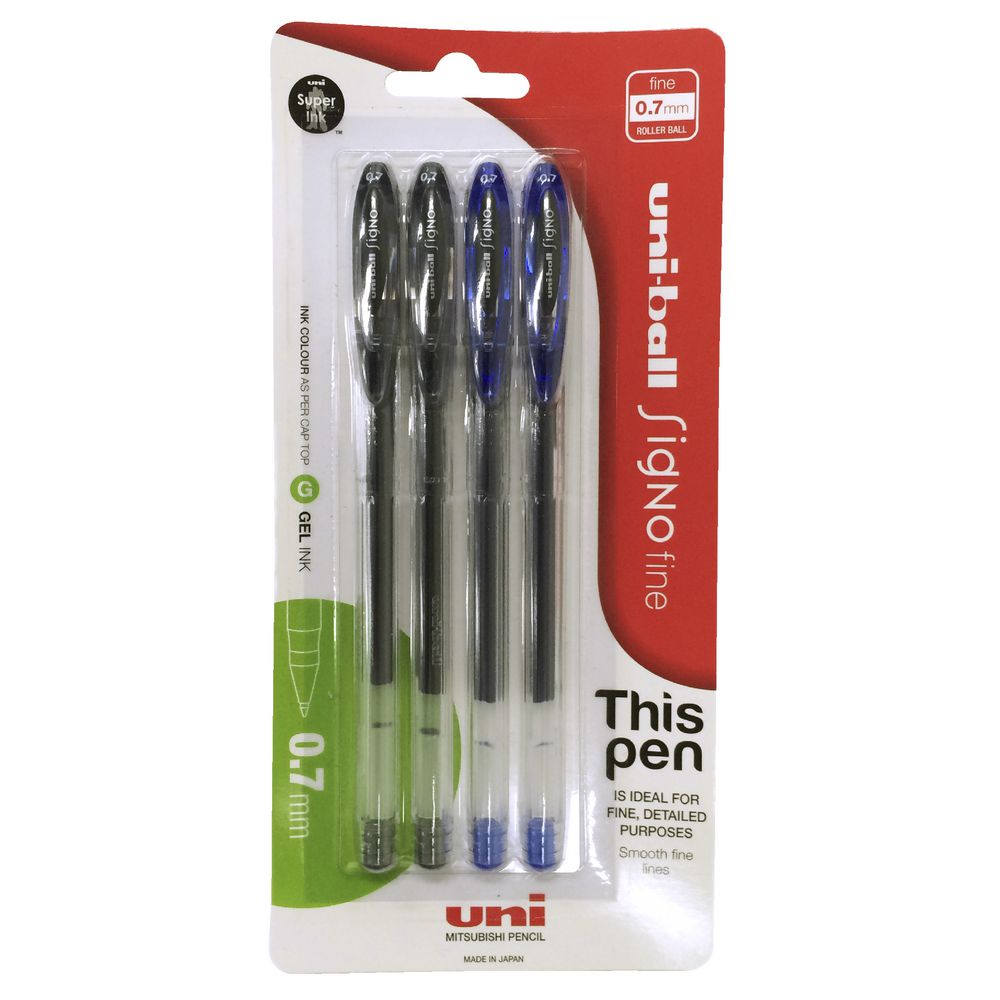 Uni-Ball Signo Fine Gel Pen 0.7 Assorted 4 Pack