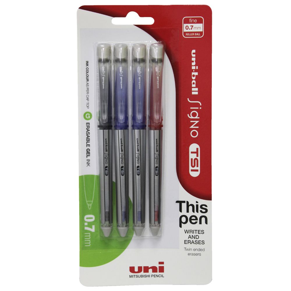 Uni-Ball Signo TSI Erasable Gel Pen Assorted 4 Pack