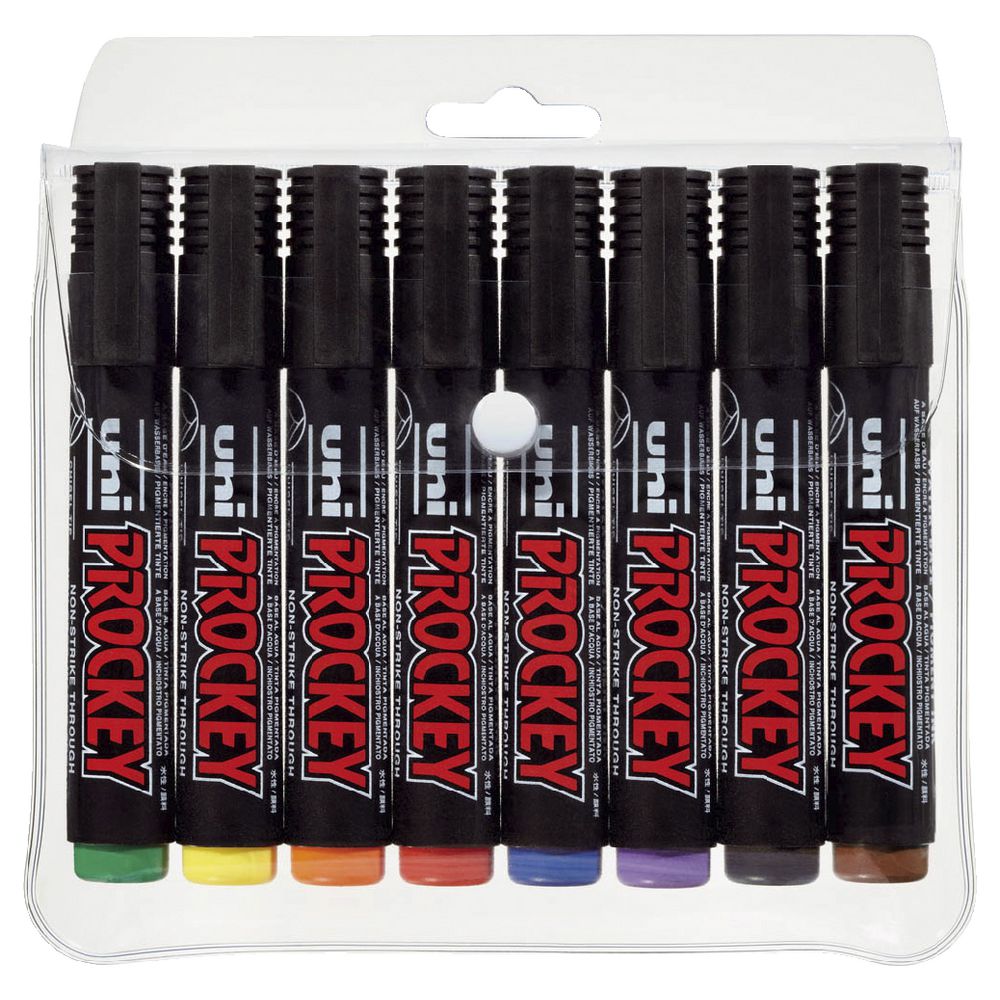 Uni Prockey Permanent Markers Bullet Tip 8 Pack Assorted