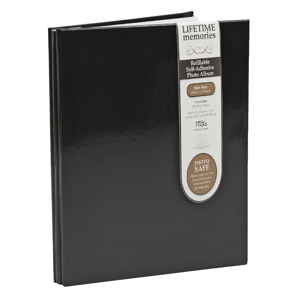 NCL 20 Black Page Refillable SelfAdhesive Photo Album Black Officeworks