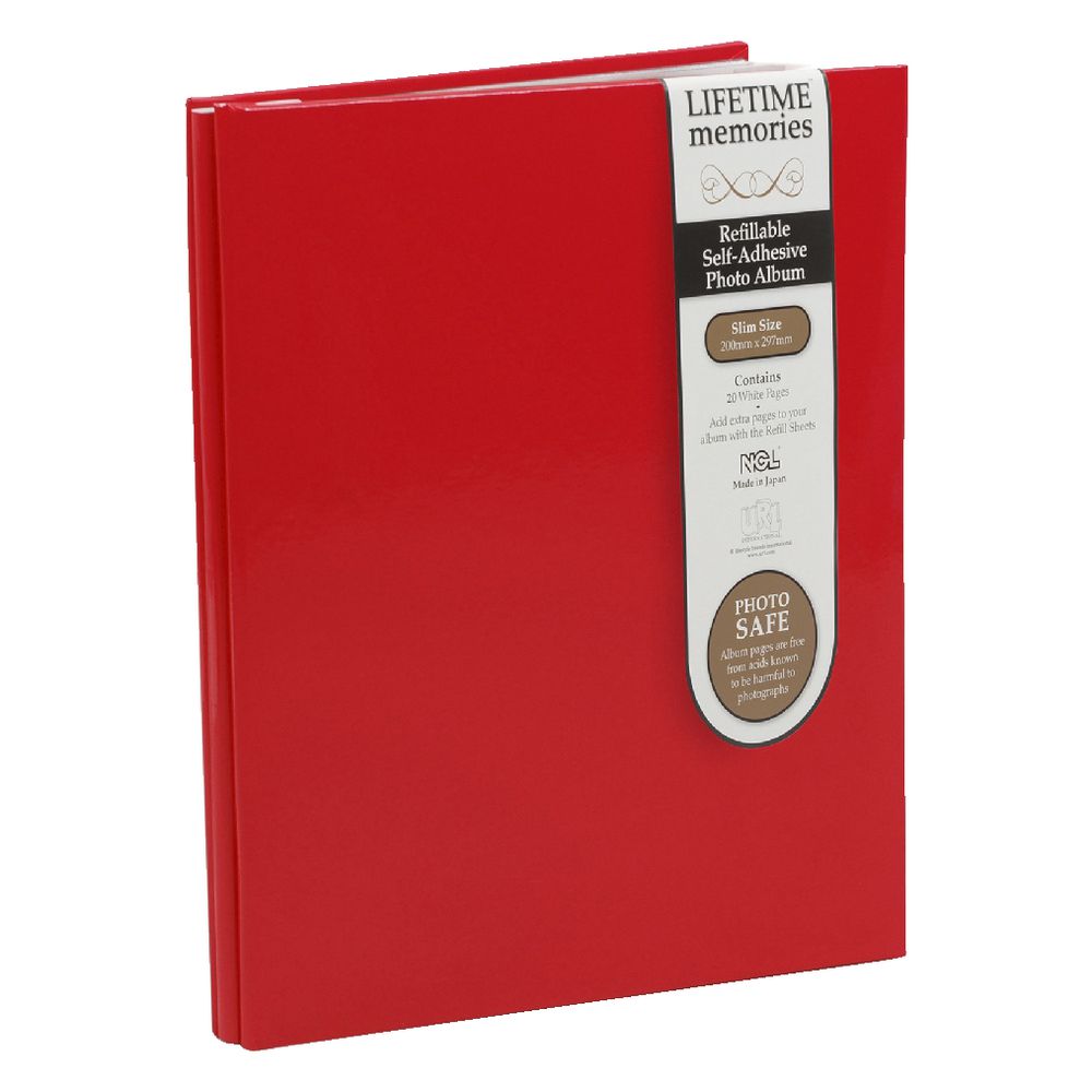 NCL 20 Black Page Refillable Self-Adhesive Photo Album Red