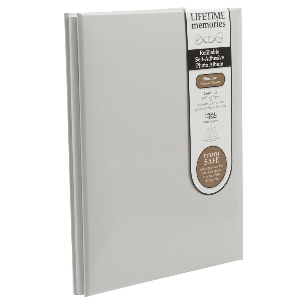 NCL 20 White Page Refillable Self-Adhesive Photo Album Grey