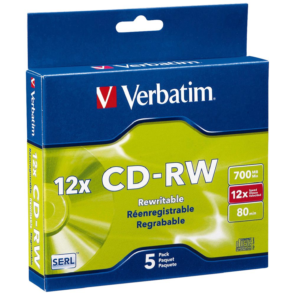 Verbatim CD-RW 700MB 4x-12x High Speed Slim Case 5 Pack