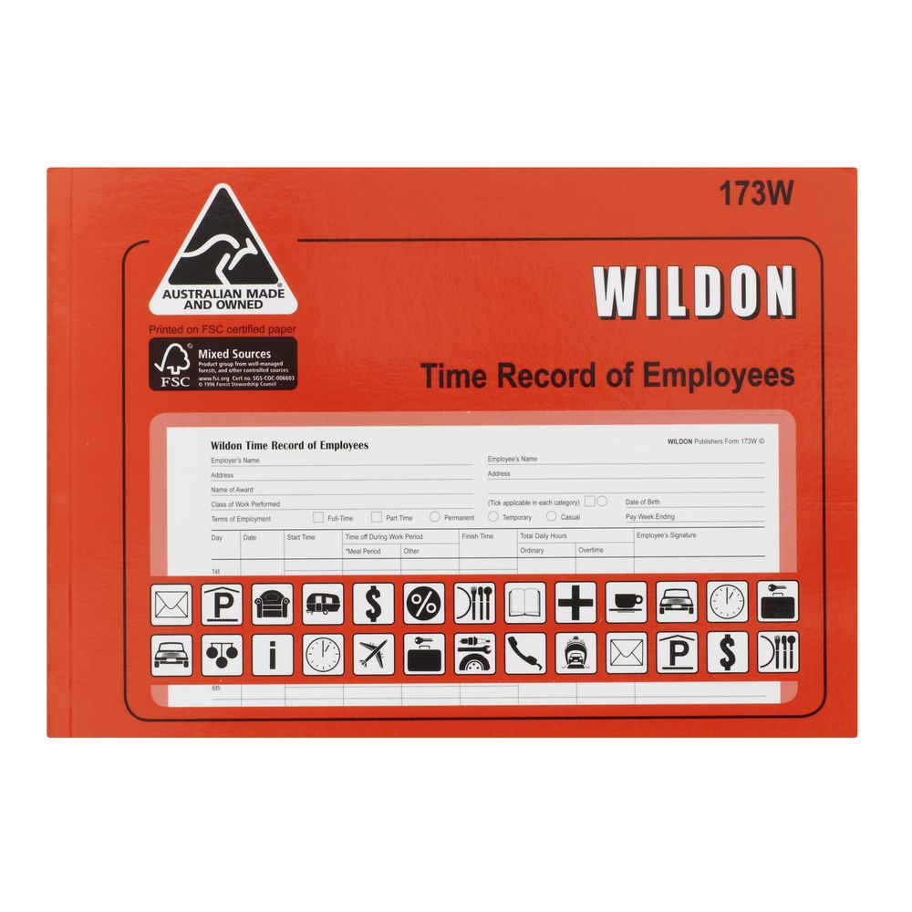 Wildon Time Record of Employees Book