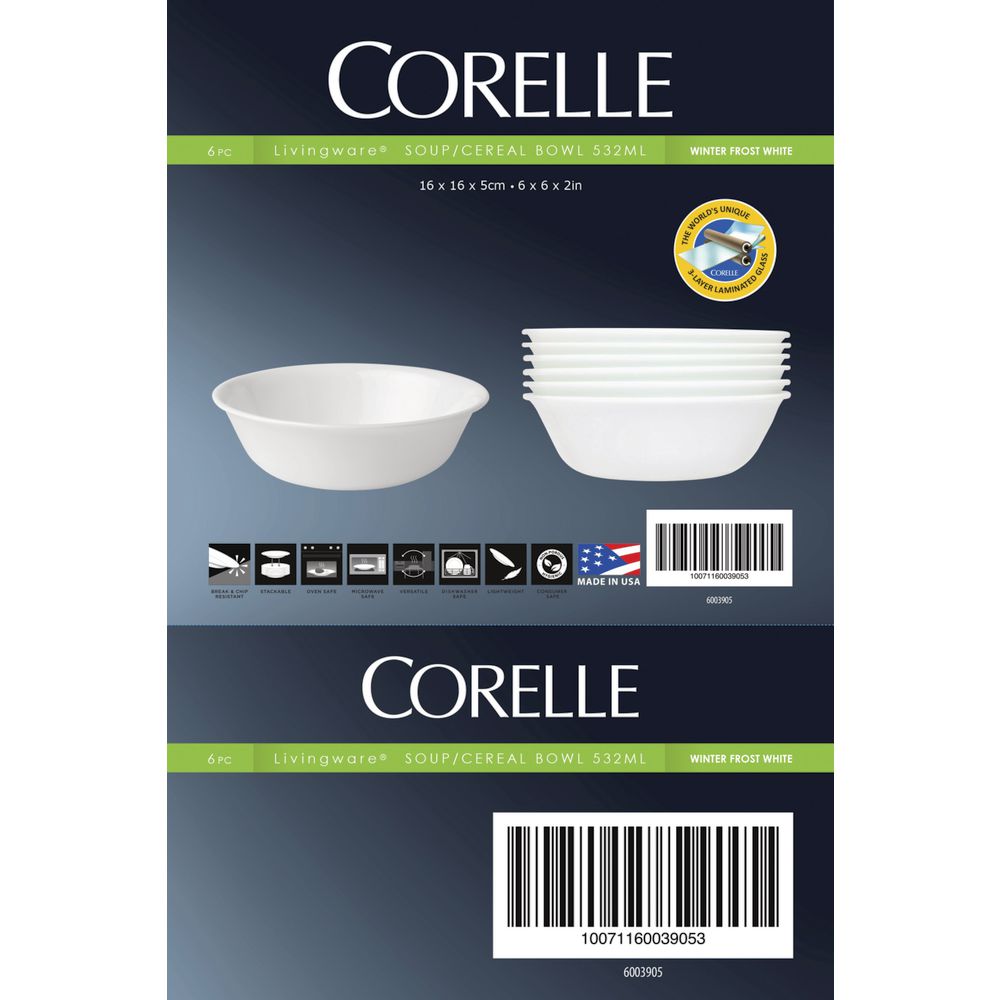 Corelle Livingware Soup & Cereal Bowl 532mL 6 Pack White