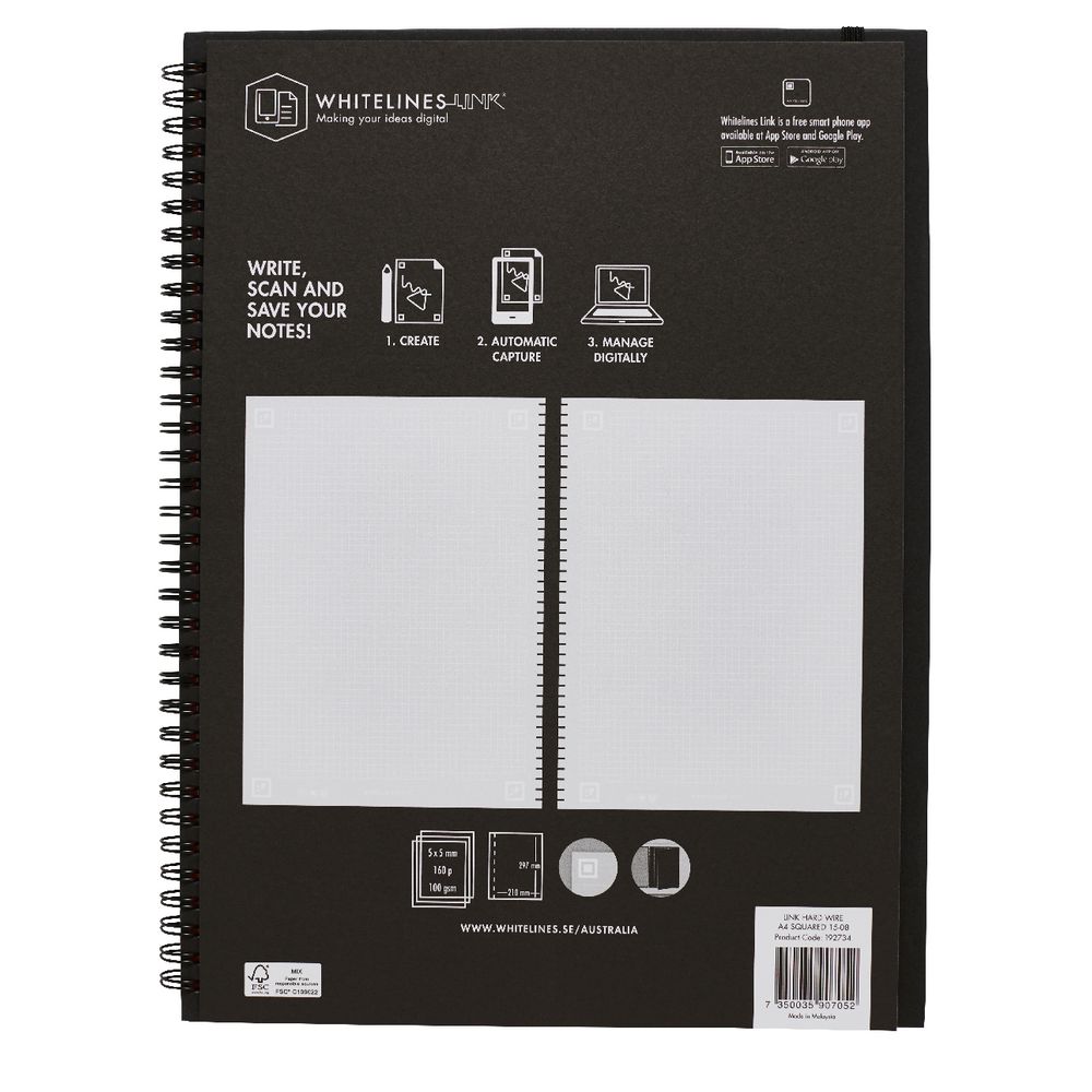 Whitelines Hard Cover A4 Notebook 5mm Square 160 Page