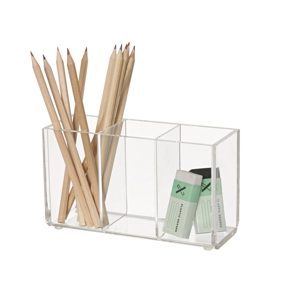 X 3 Compartment Desk Tidy Acrylic Clear Officeworks