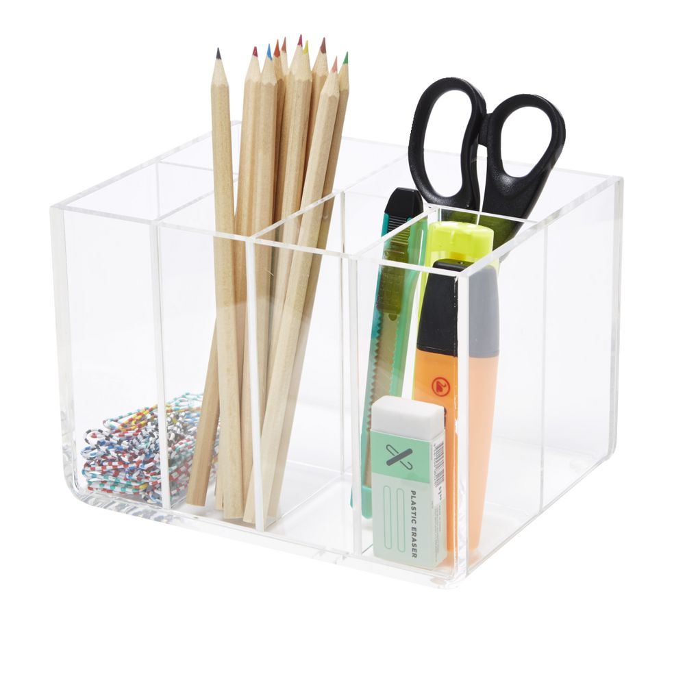X 6 Compartment Desk Tidy Acrylic Clear