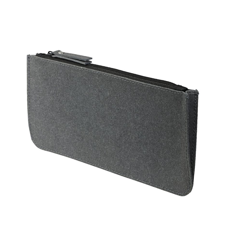 X Recycled Leather Flat Pencil Case Black
